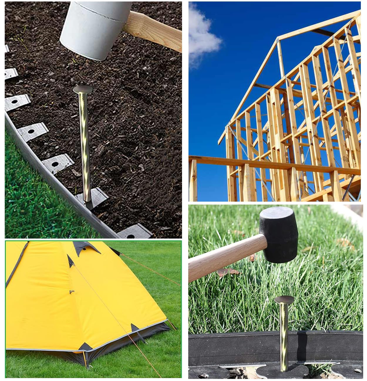 50 Pack 8 Inch Solid Galvanized Non-Rust Garden Stakes, Spiral Landscape Anchoring Spikes for Paver Edging, Weed Barriers, Turf, Construction, Tent Anchoring