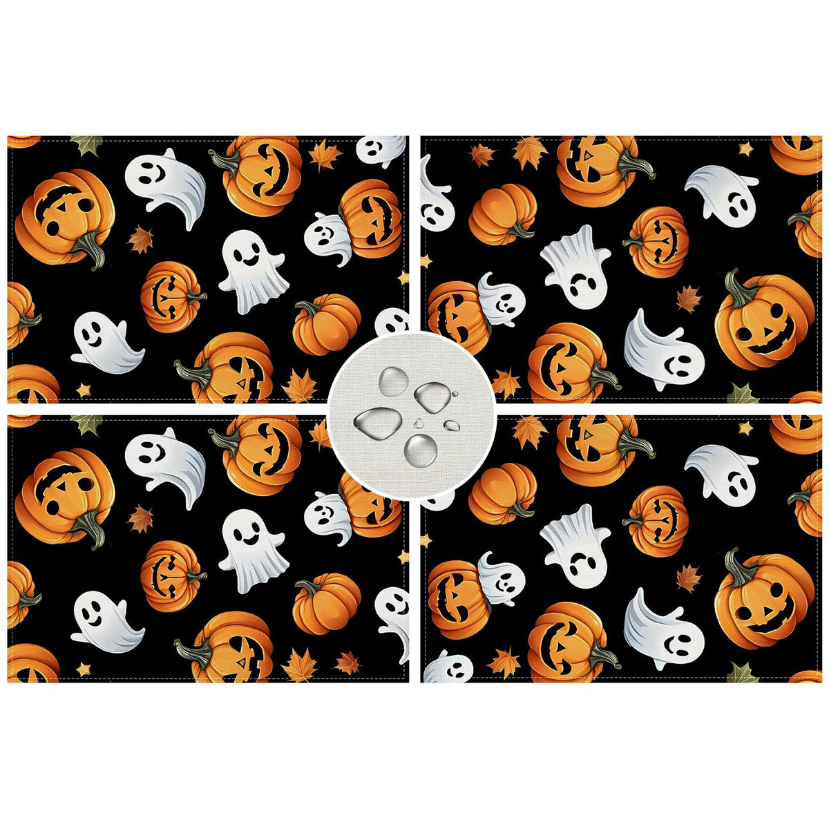 Halloween Ghost Pumpkin Placemats Set of 4 Halloween Day of The Dead Party Decorations and Supplies for Home Kitchen Dining Room Table-12×18''