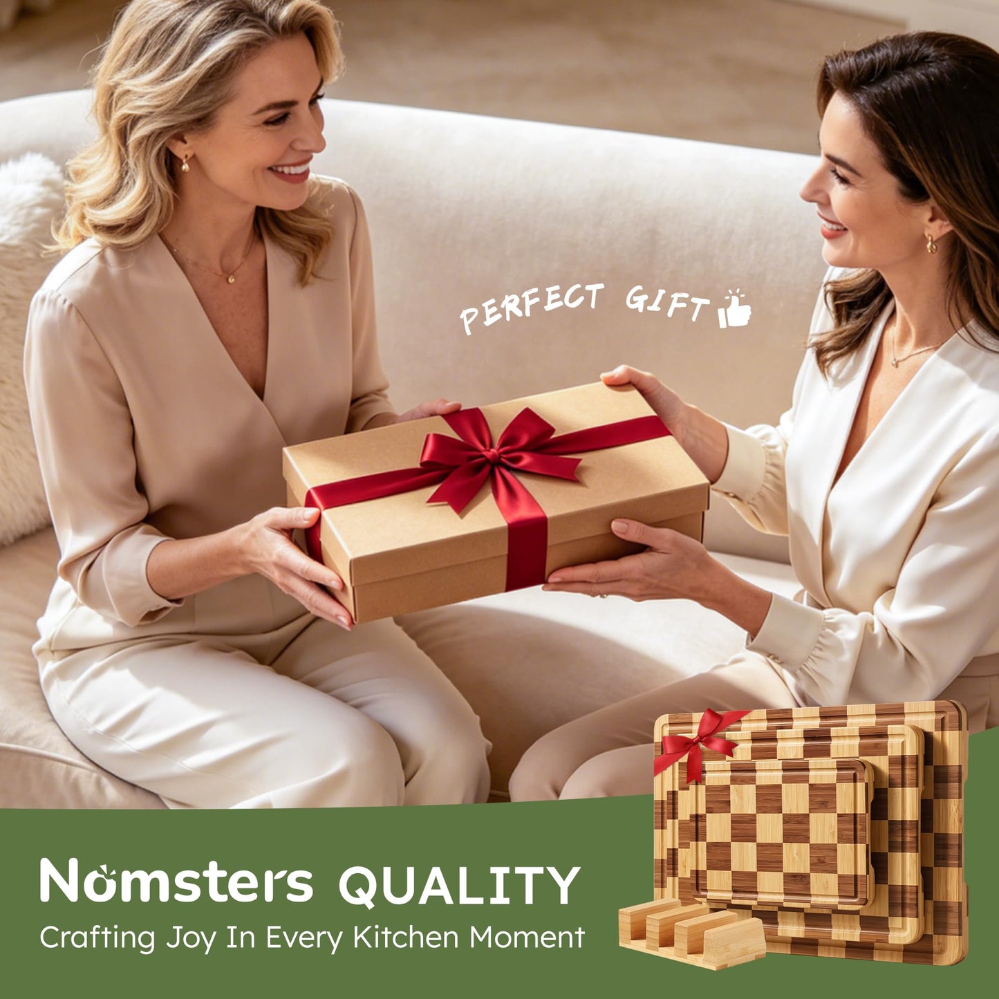 3 Pack Bamboo Cutting Board Set Checkered Wooden Cutting Board for Kitchen Non Toxic Charcuterie Board Serving Non Slip End Grain Wood Chopping Board for Meat Fruit Cheese Kitchen Housewarming Gift