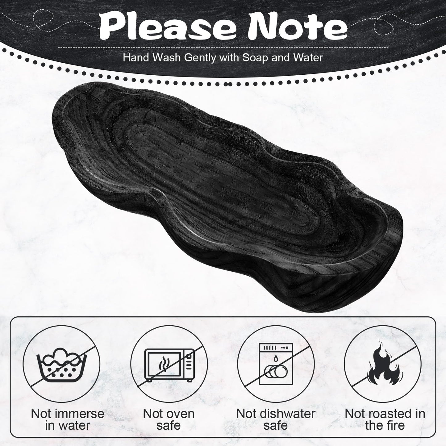 Nuogo 1 Pack 16 Inch Wavy Edge Dough Bowl Large Size Wood Rustic Dough Bowl Decorative for DIY Farmhouse Home Supplies Kitchen Decoration(Black)
