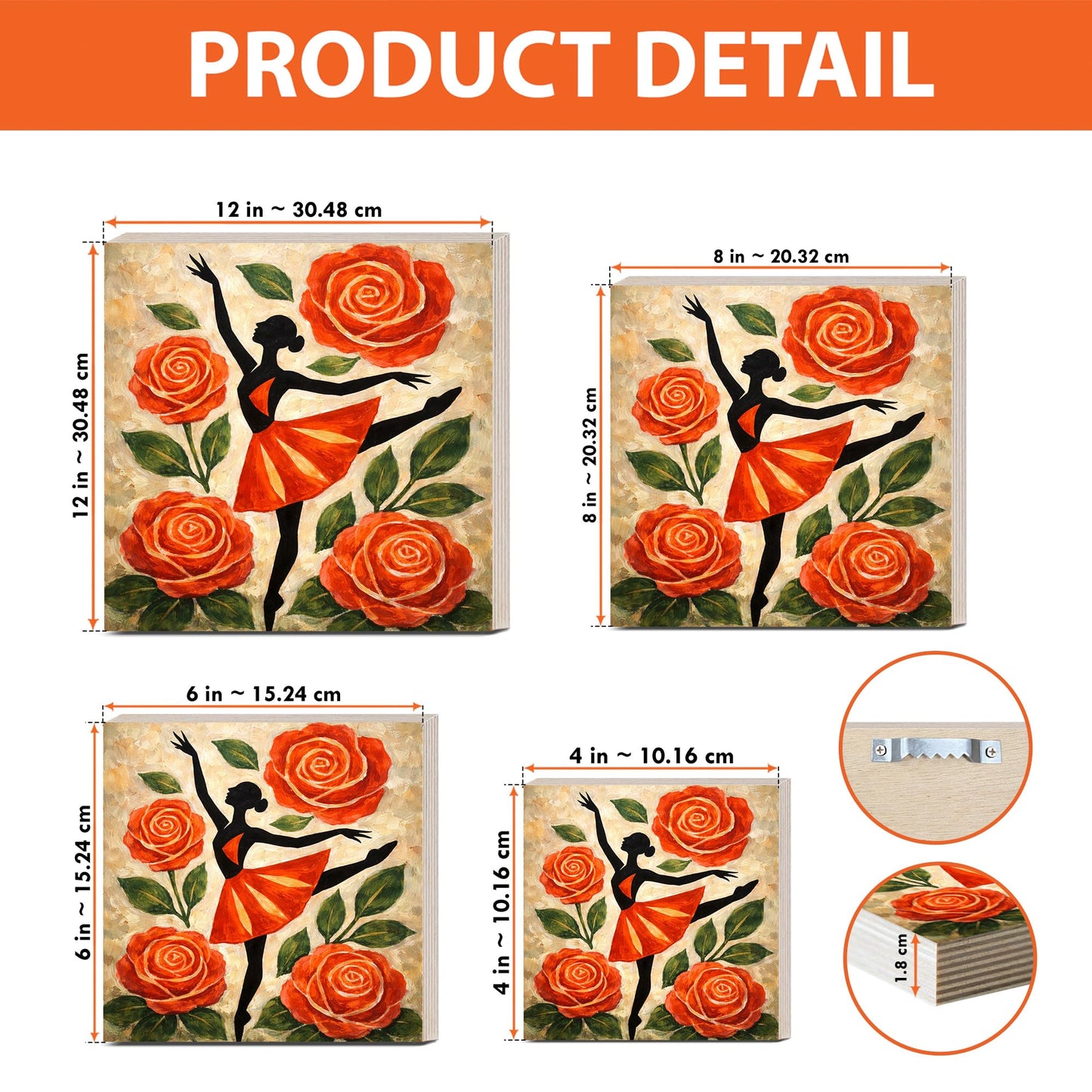 Dancer Floral Wooden Block Sign, Feminine Ballet Art Decor, Red Rose Dance Illustration Shelf Sitter, Elegant Home Table Mantel Tiered Tray Gift for Dance Lover