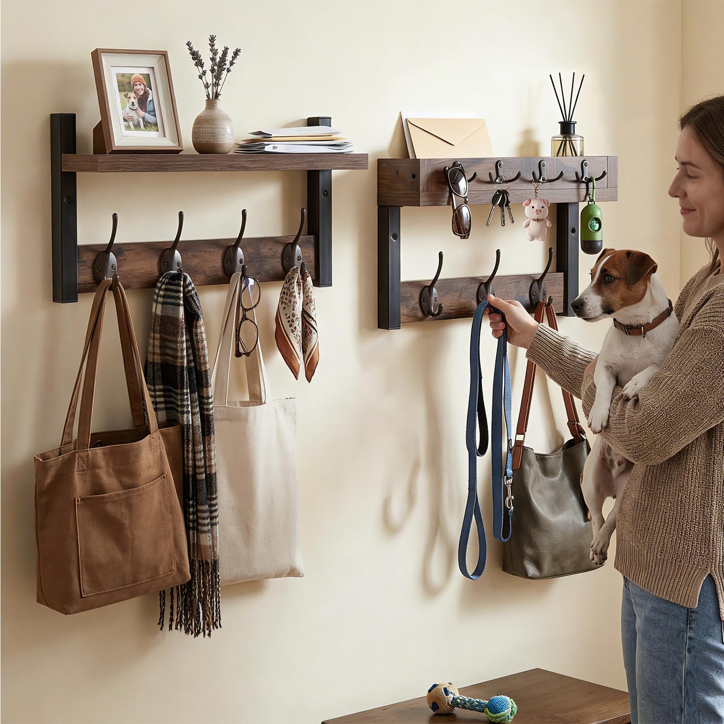 LIONUNCLE Coat Rack Wall Mount with Shelf & Mail Organizer,29 Inch Wall Shelf with 7 Coat Hooks and 4 Key Hooks for Entryway,Living Room,Bedroom,Offices(Rustic Brown)