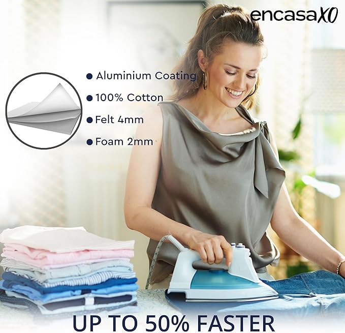 Encasa XO Ironing Board Cover and Pad 54"x18" - 4mm Felt & 2mm Foam Metallized