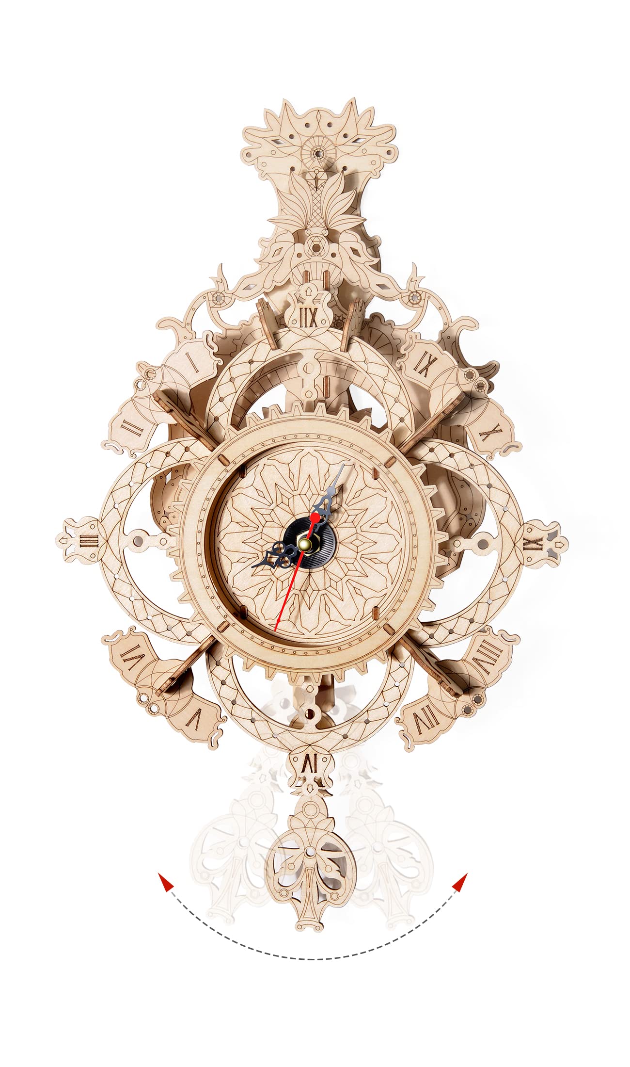 3D Wooden Puzzle Clock Kit DIY Mechanical Wall Clock Hanging Pendulum Gift for Adults & Teens