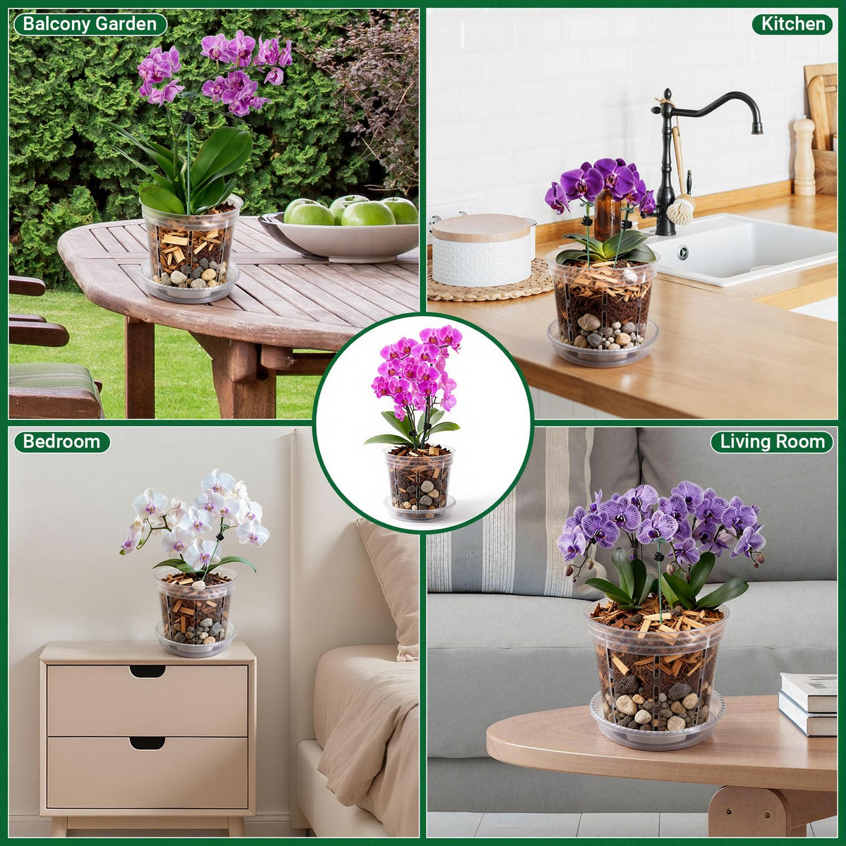 FDKYOEK 12 Pack Orchid Pots, 4/5/6 Inch Plastic Orchid Pots with Holes and Saucers, Clear Orchid Pot with Plant Stakes and Clips, Small Breathable Orchid Planter Nursery Pot for Repotting