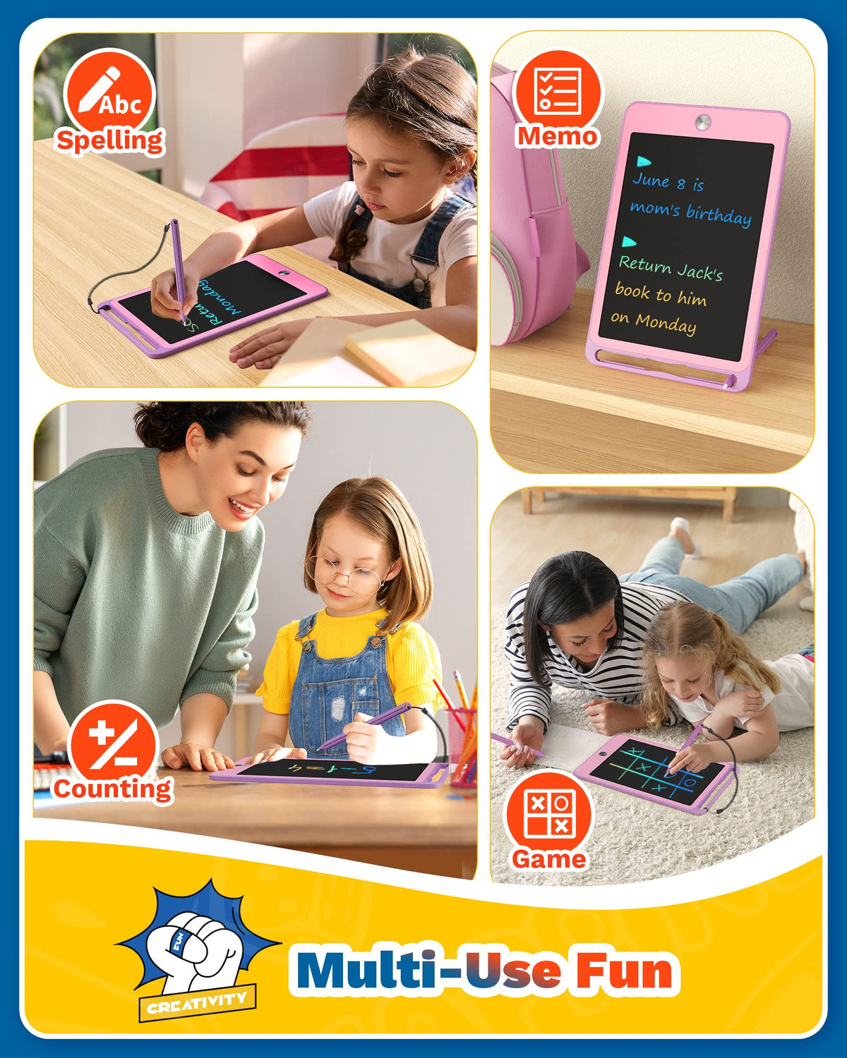 TEKFUN Kids Toys for 3+ Years Old Boys Girls, 8.5inch LCD Writing Tablet Erasable Drawing Tablet Writing Pads, Kids Travel Learning Toys Boys Girls Birthday Gifts Age 3 4 5 6 7 (Purple)