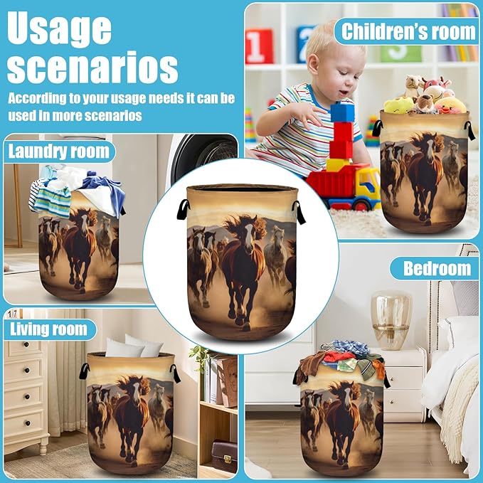 Running Horse Laundry Basket, Laundry Hamper Collapsible Oxford Cloth