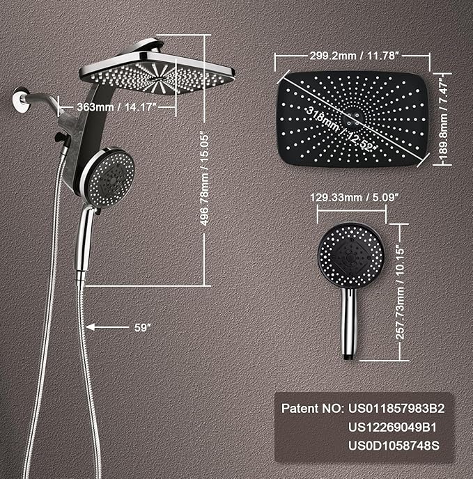 BOZYBO Rain Shower Head with Handheld: High Pressure Shower Heads with Handheld Spray Combo, 12" Rainfall Shower Head and 9 Sprays Hand Showerheads with Magnetic Docking and Power Jets, Chrome 1.8GPM
