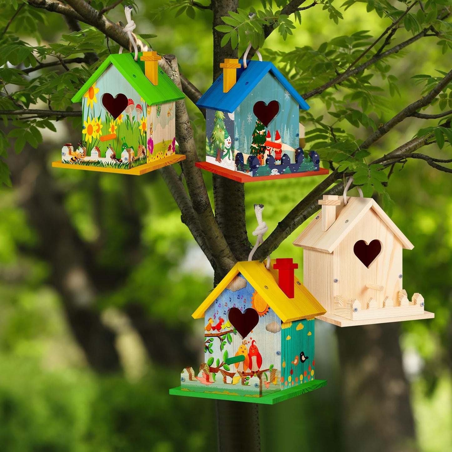 Juexica 2 Pack DIY Birdhouse Kits for Kids Ages 6+ Build and Paint Wooden Bird House Arts and Craft Project with Paint Strips Brushes for Boy Girl Adult Classroom Indoor Outdoor Crafts (Love Shaped)