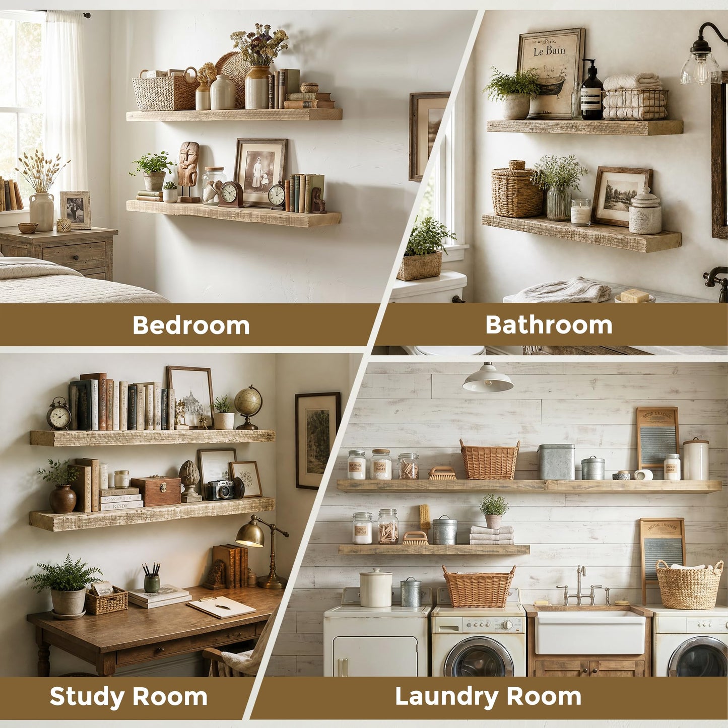 Axeman 55 Inch Rustic Wooden Floating Shelves for Wall|Solid Reclaimed Wood Wall Mounted Shelves with Invisible Brackets for Books Bathroom Kitchen Storage|8 Inch Deep|1 Pack, Natural