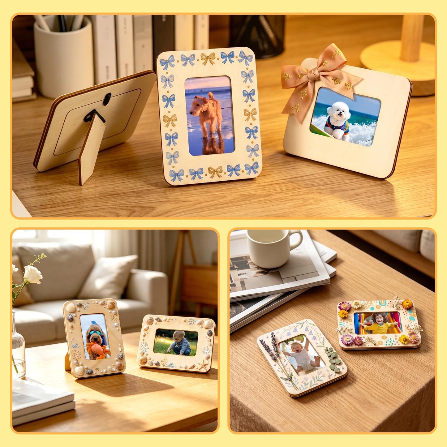 VOKOY 40 Pack Small Wooden Picture Frames for Crafts, 2" x 3" Photos DIY Wood Picture Frame Mini Unfinished Standing Photo Frames Crafts Wood Decorate for Father's Day Wedding Party Gifts