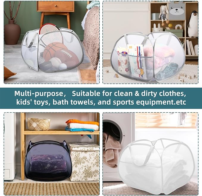 Collapsible Laundry Basket, 90L Large Foldable Mesh Pop Up Hamper