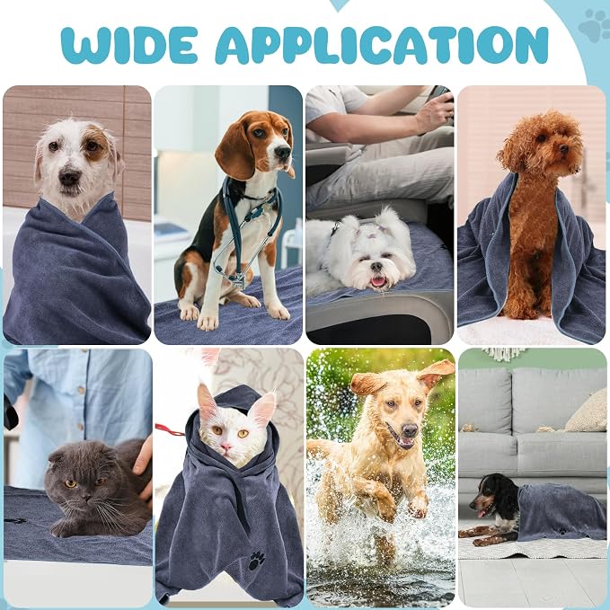 WOUSEDO Microfiber Dog Towels for Drying Dogs,40'' X 23.6'', Super Absorbent and Soft Pet Grooming Towel, Perfect Shower & Bath Supplies for Dogs(2-Pack Grey)