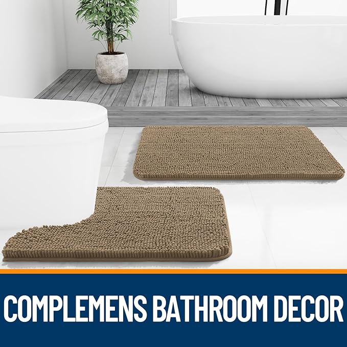 OLANLY Large Bathroom Rugs 70x46, Extra Soft Absorbent Chenille Bath Rugs, Rubber Backing Quick Dry, Machine Washable Bath Mats for Bathroom Floor, Tub and Shower, Home Decor Accessories, Tan