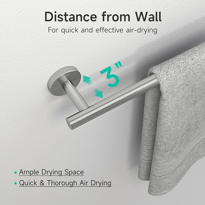 USHOWER Brushed Nickel Bathroom Hardware Set, Modern 18-Inch Towel Bar Set Wall Mounted, Durable SUS304 Stainless Steel Bathroom Accessories Set, 8-Piece
