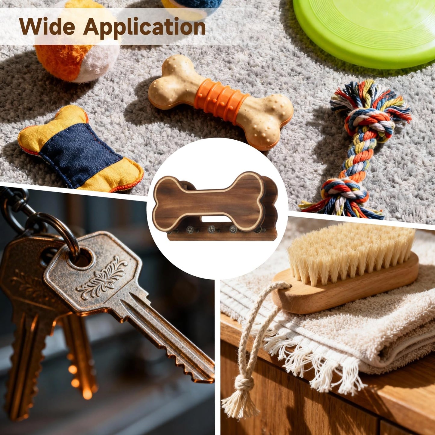 Doggie Bone Key Holder Wall Mount, Rustic Wooden Dog Leash Holder with 5 Hooks, Dog Stuff Storage Shelf, Pet Accessories Organizer for Entryway, Living Room, 11.8 x 6.1 x 3.1 in