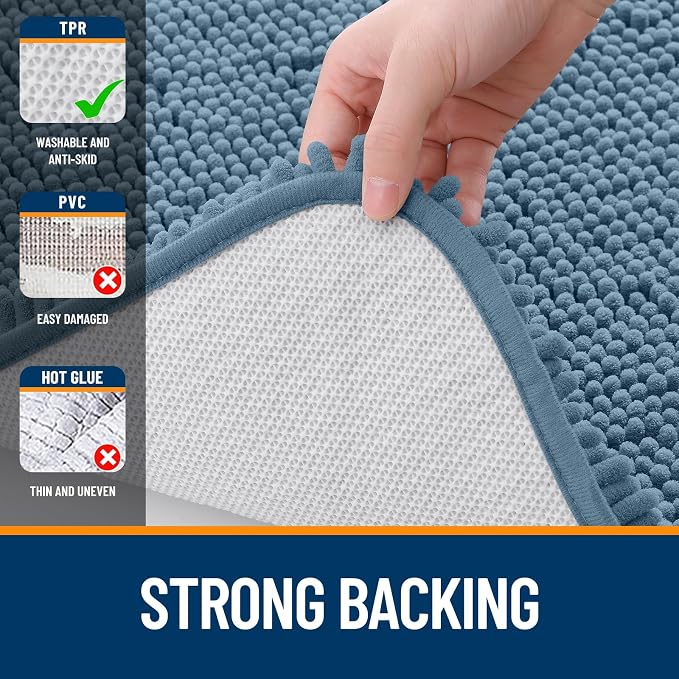OLANLY Large Bathroom Rugs 47x32, Extra Soft Absorbent Chenille Bath Rugs, Rubber Backing Quick Dry, Machine Washable Bath Mats for Bathroom Floor, Tub and Shower, Home Decor Accessories, Airy Blue