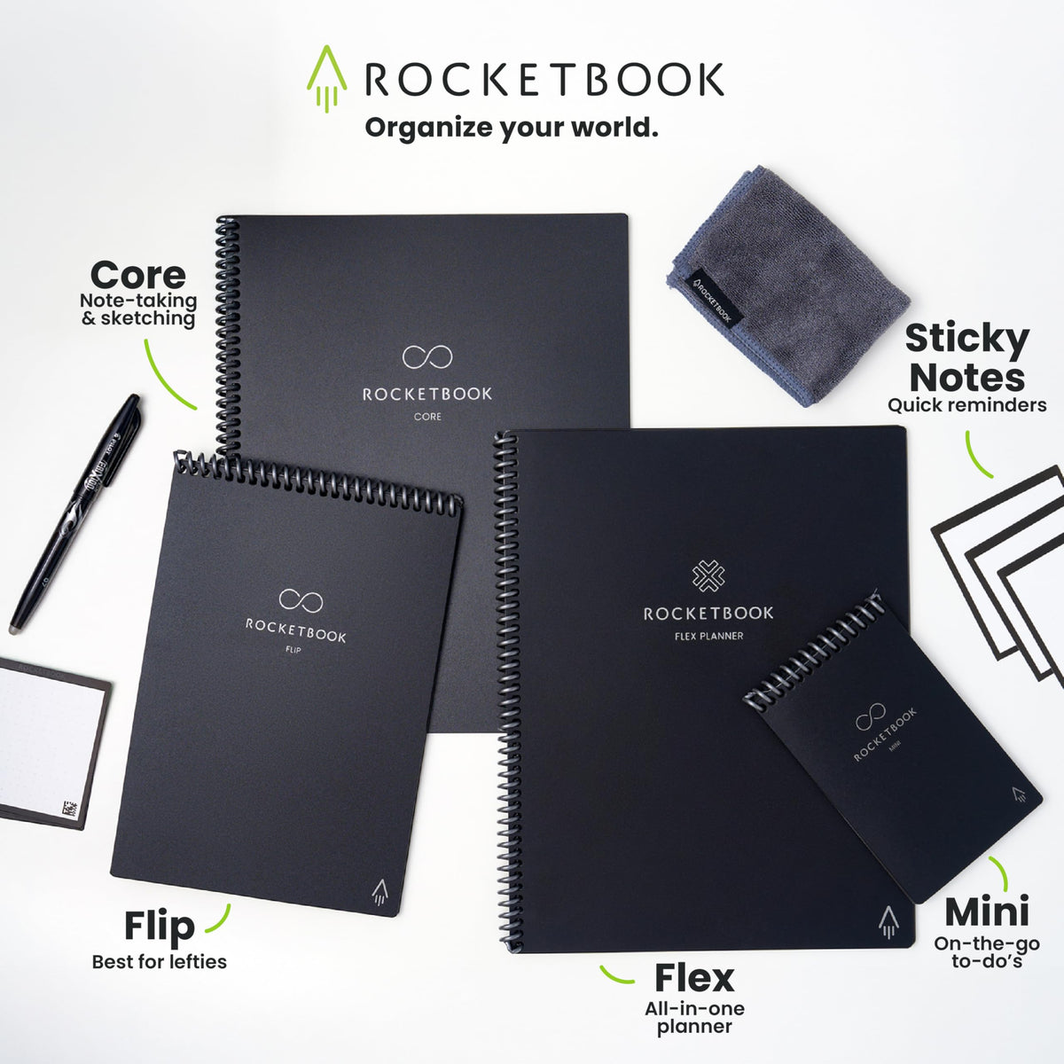 Rocketbook Core Reusable Smart Notebook, Lined Pages For School, Work and Creative Projects, Letter Size 8.5x11, Gray - Premium