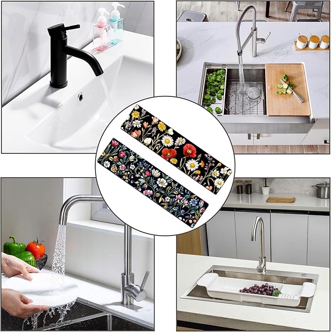 Bimkole 2 PCS Faucet Absorbent Mat, Kitchen Faucet Sink Splash Guard Wraparound