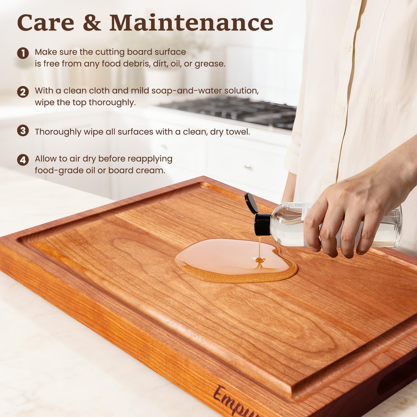 Empune Cherry Wood Cutting Boards for Kitchen Wooden Cutting Board with Handle, Chopping Board with Built-in Juice Groove & Well, Heavy-duty Charcuterie Board Butcher Block, 16.5x11.8x1.4 Inches
