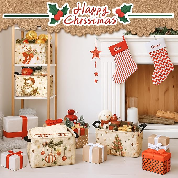 4 Pack Christmas Storage Bin Collapsible Large Christmas Storage Baskets