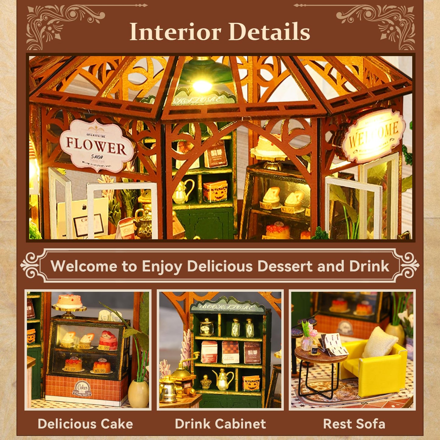 Hallisun DIY Miniature House Building Kits, Japanese Restaurant and Siti Mocha House 3D Wooden Dollhouse Toys, Birthday Festival Gift for Teens Adults with Dustproof Covers