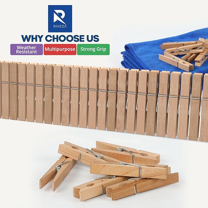 RIVEDA 50pcs Wooden Clothes Pins