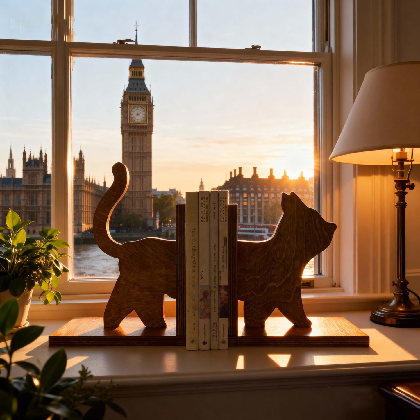 Decorative Bookends for Shelves, Cat Wooden Book Ends for Heavy Books, Reading Decor Bookshelf Decor for Office & Bedroom, Anti-Slip Base Book Holders, Book Lovers Gift
