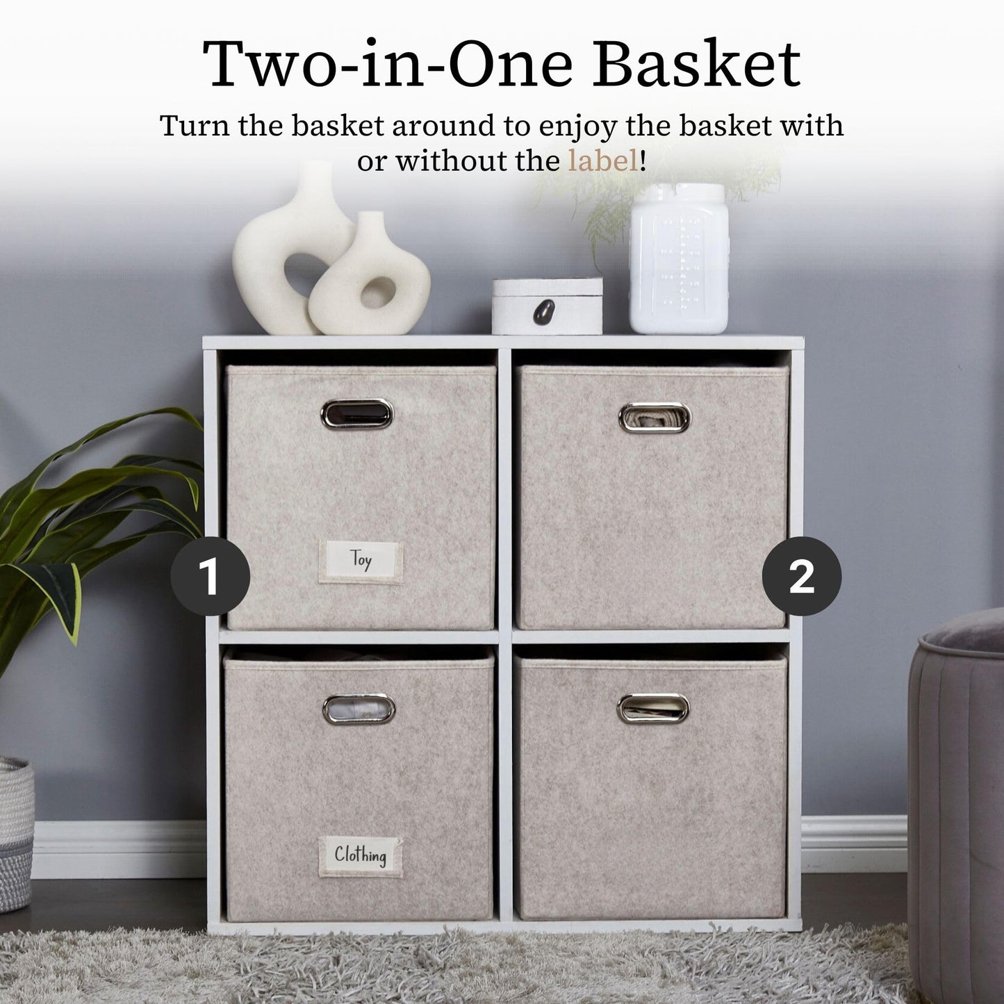 DECOMOMO Felt Storage Bins, 11 inch Cube Storage Bin with Labels for Shelves Kallax (Cube 11" / 6pcs, Beige)