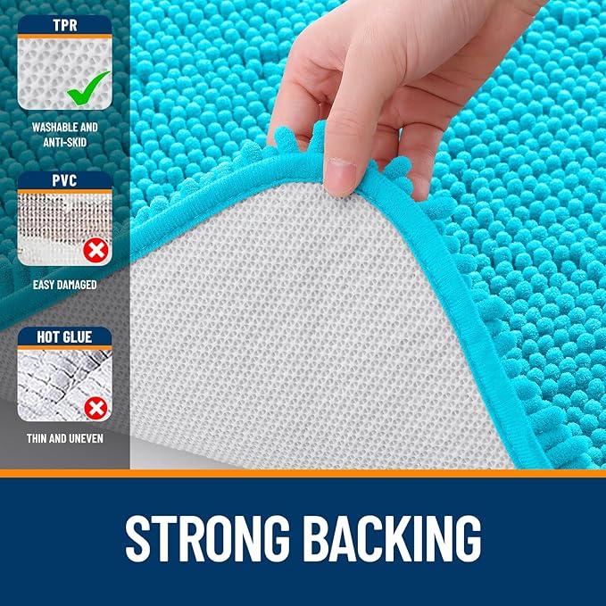 OLANLY Bathroom Runner Rugs 59x20, Soft Absorbent Chenille Bath Rugs, Rubber Backing Quick Dry, Machine Washable Long Bath Mats for Bathroom Floor, Tub and Shower, Home Decor Accessories, Aqua Sky