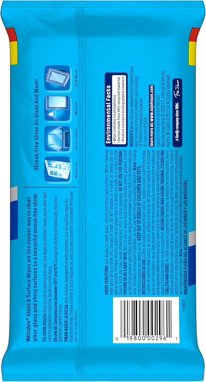 Windex Wipes Glass Cleaning, Pre-Moistened Glass and Surface Wipes to Clean