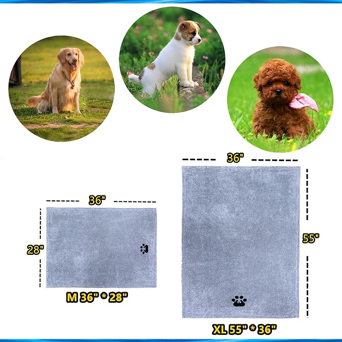 Dogvingpk Extra Large Dog Towel 3 Pack, Super Absorbent Soft Quick Drying Microfiber Pet Bath Towels for Large & Medium Dogs (XL-55" * 36", Grey and Black and Brown)