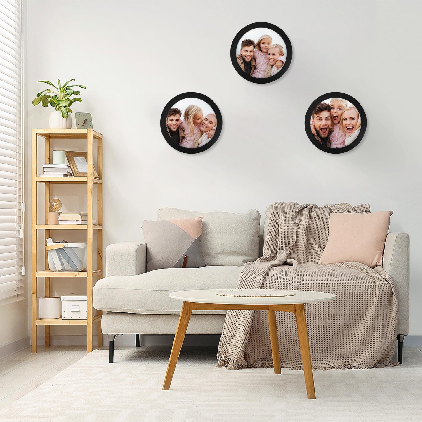 3Pcs Round Picture Frame 8 Inch – Black Wooden Circular Frames for Art, Photo, Canvas, Wall Decor, Tabletop Display or Hanging Mounting Set for Home, Office, Kitchen, Gallery, Wedding Table Holder