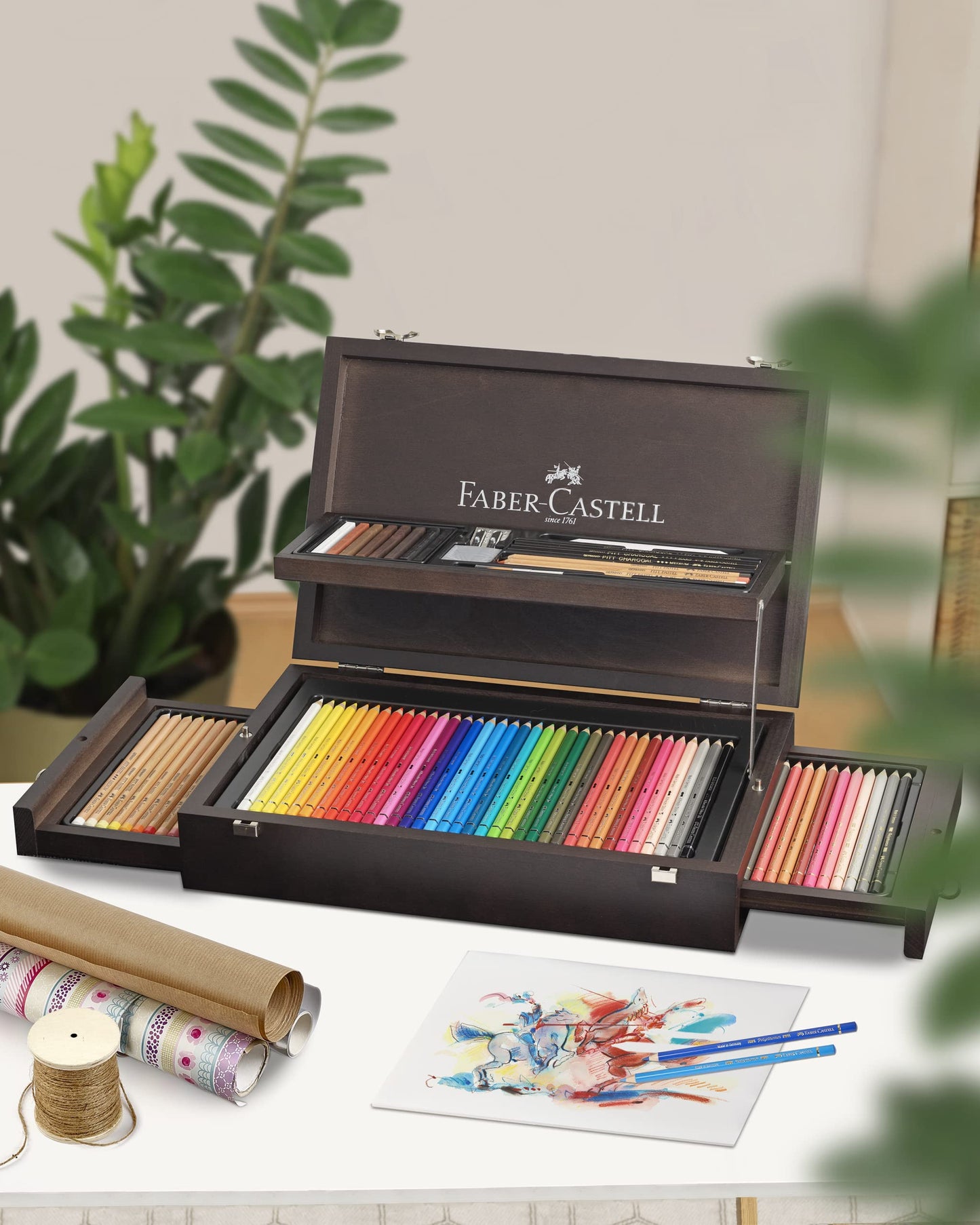 Faber-Castell Art & Graphic Collection, Multicoloured, Wooden Case Of 125, For Art, Craft, Drawing, Sketching, Home, School, University, Colouring
