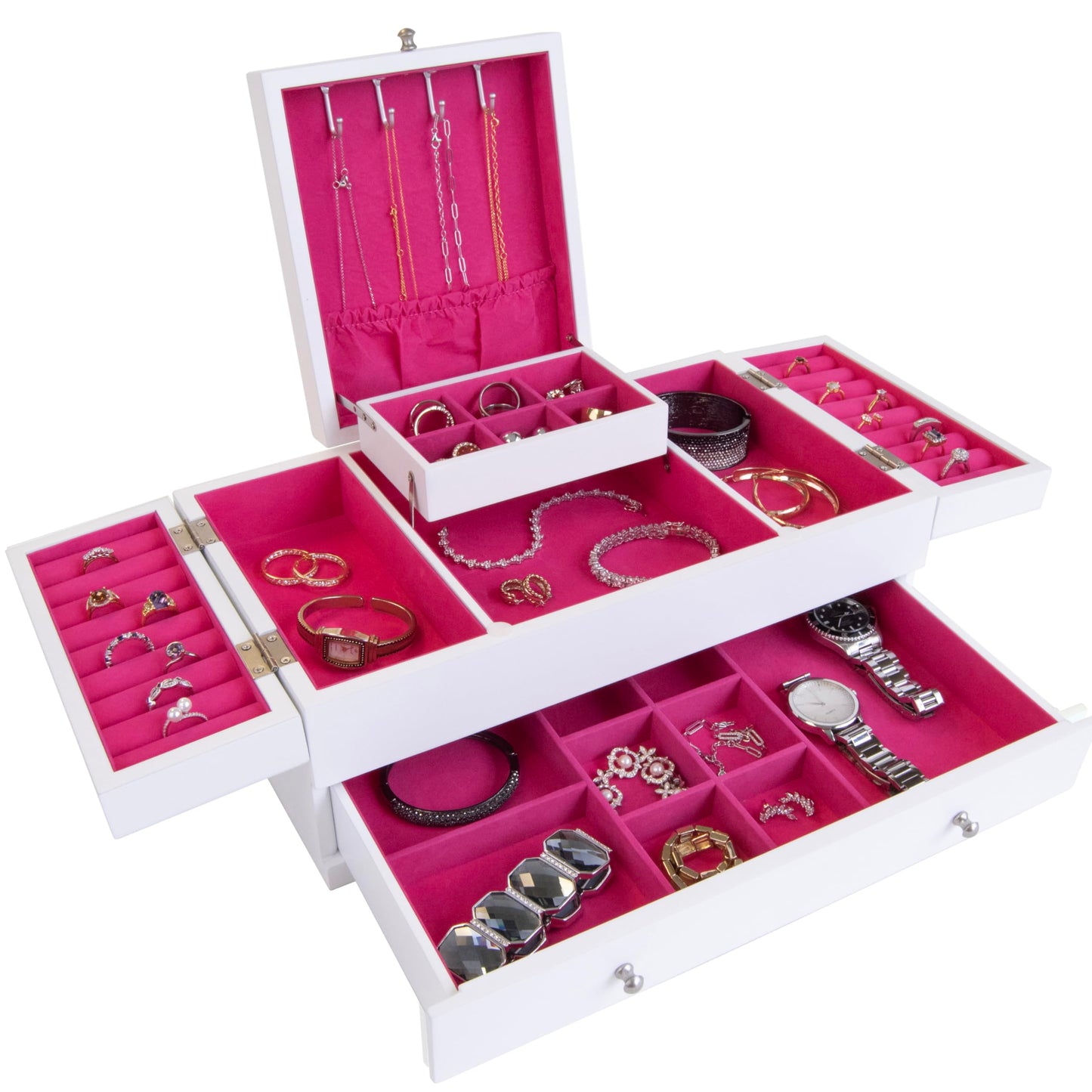 Mele and Co Everly Wooden Triple Lid Jewelry Box in White