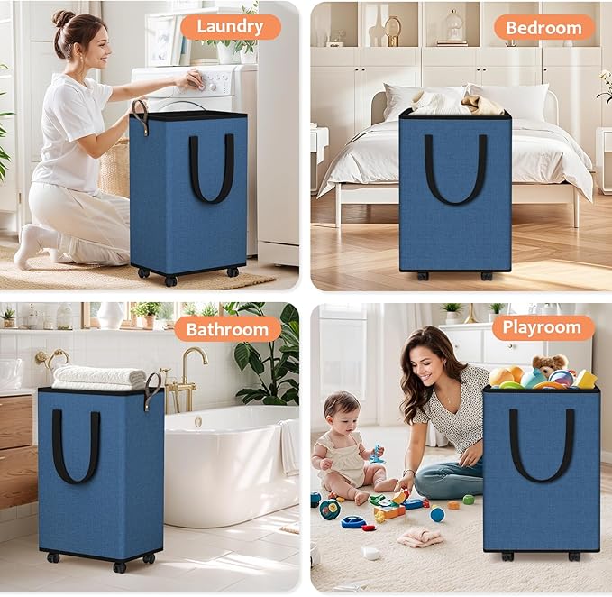Laundry Basket with Wheels, Collapsible Laundry Baskets, Laundry Hamper with