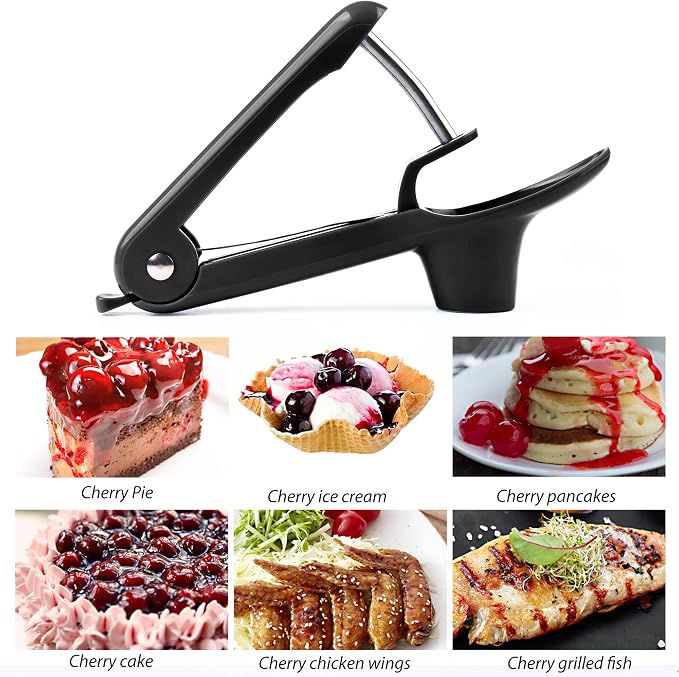 Cherry Pitter, Brighoot Stainless Steel Cherry Pitter Tool Cherries Corer with Lock Design for Making Cherry Jam, Remove Cherry Seed with Space/Safe/Quick (Black)