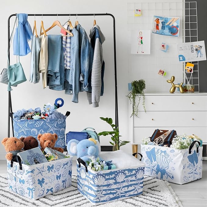 4 Pcs Coastal Beach Storage Basket Fabric Laundry Baskets