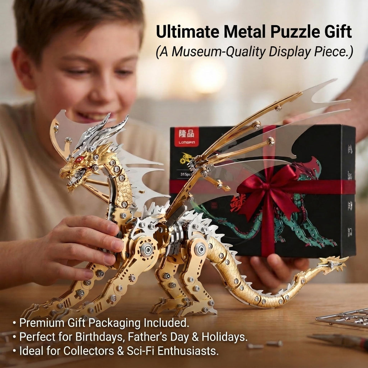 3D Metal Dragon Model Kit for Adults, Mechanical Pterosaur Puzzle, DIY Assembly Steel Model, Challenging Building Kit, Unique Gift for Men Desk Decor