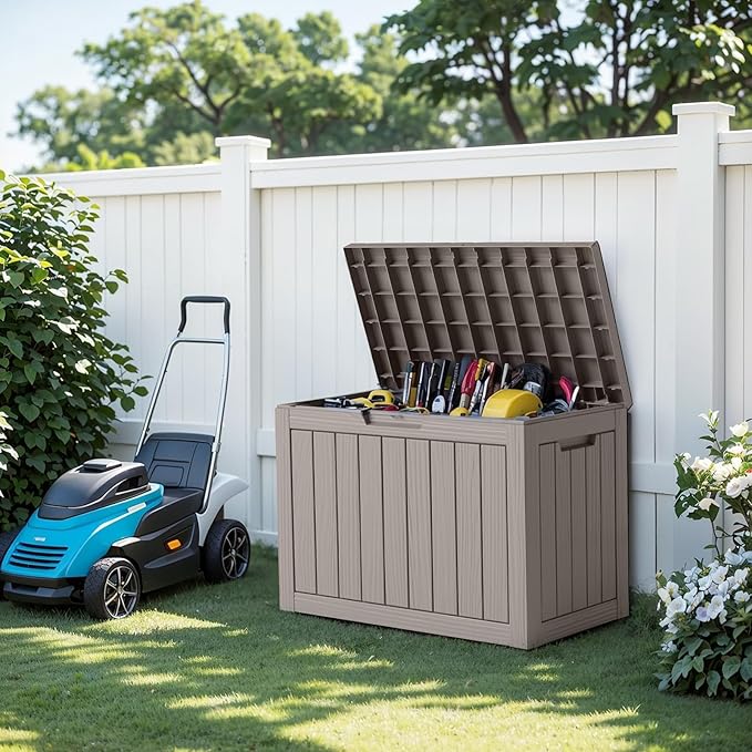 PatioZen 50 Gallon Package Delivery Boxes for Outside, Lokable Secure Resin Package Delivery Box with Lid, Weatherproof and Anti-Theft Storage for Outdoor Front Door, Porch, Curbside, House (Grey)
