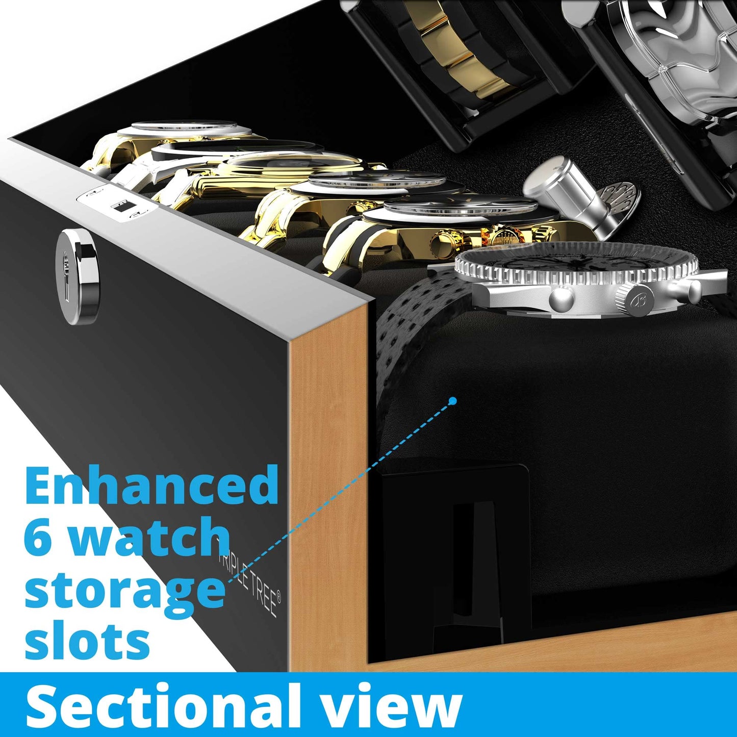 Watch Winder for 4 Automatic Watches, with Extra 6 Watch Storages, LED Illumination, Wood Shell Piano Finish, Silent Motor, Flexible Watch Pillow and USB Cable