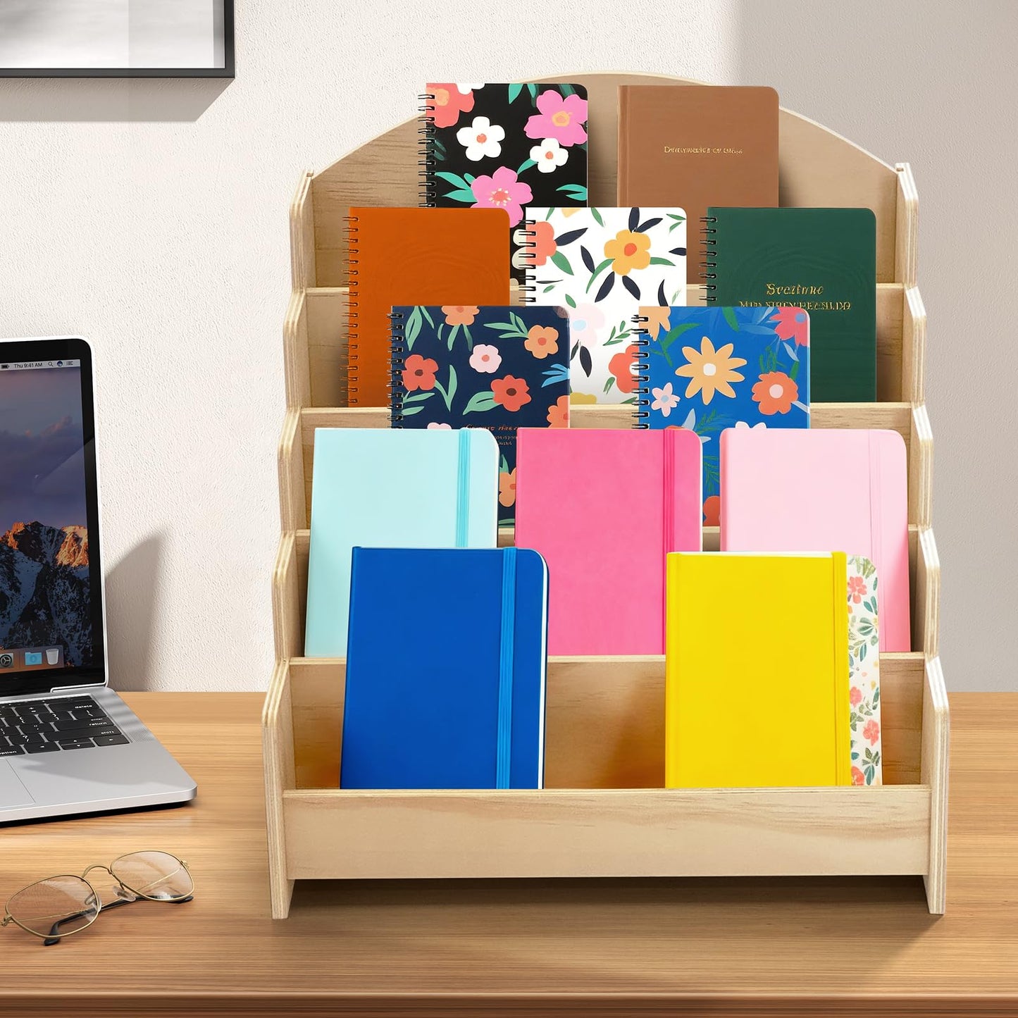 5-Tier Greeting Card Display Stand, Wooden Rack Holder for Display Postcards, Cards, Brochure and Stickers, Also for Vendors, Counter Retail