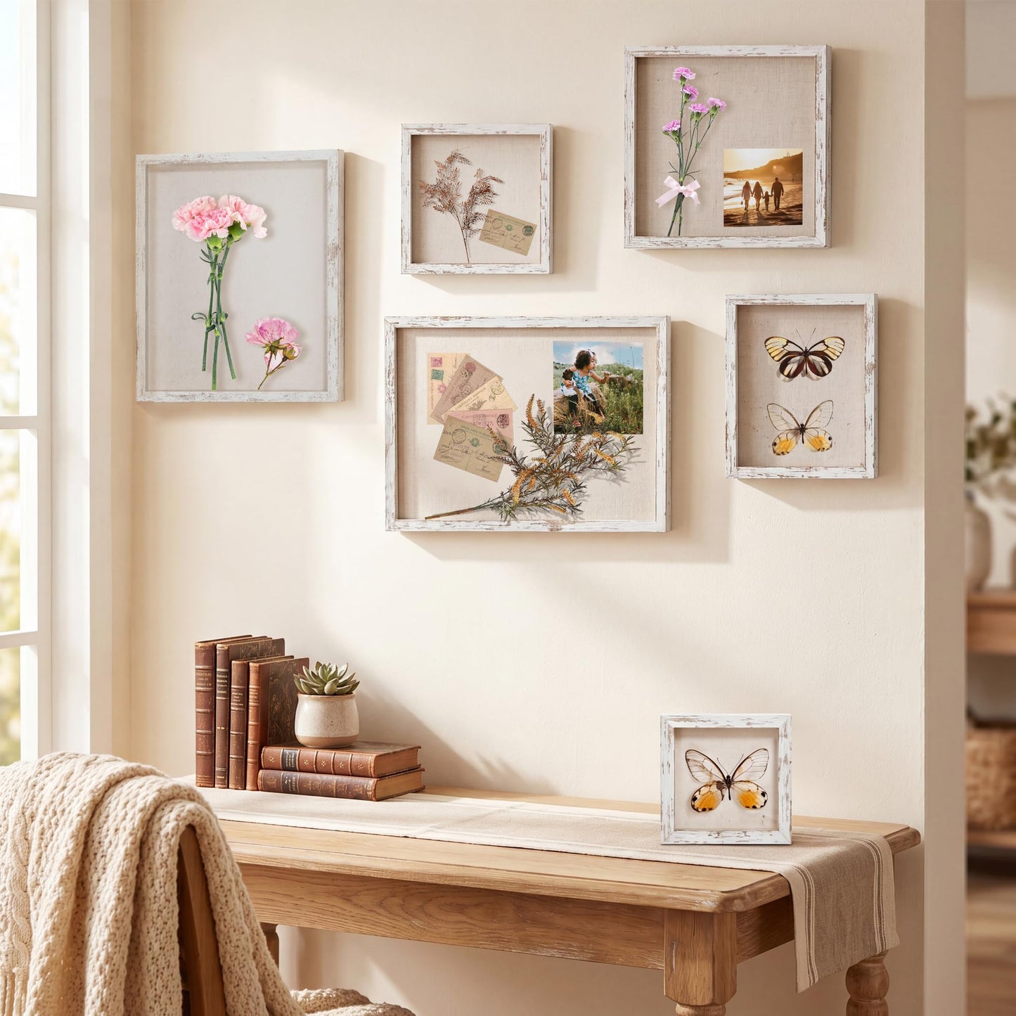 CCDCC 12x16 Large Shadow Box Picture Frame Display Case with Soft Linen Back, Distressed White Wooden Memory Shadow Box Frame with Tempered Glass Cover for Wall Display
