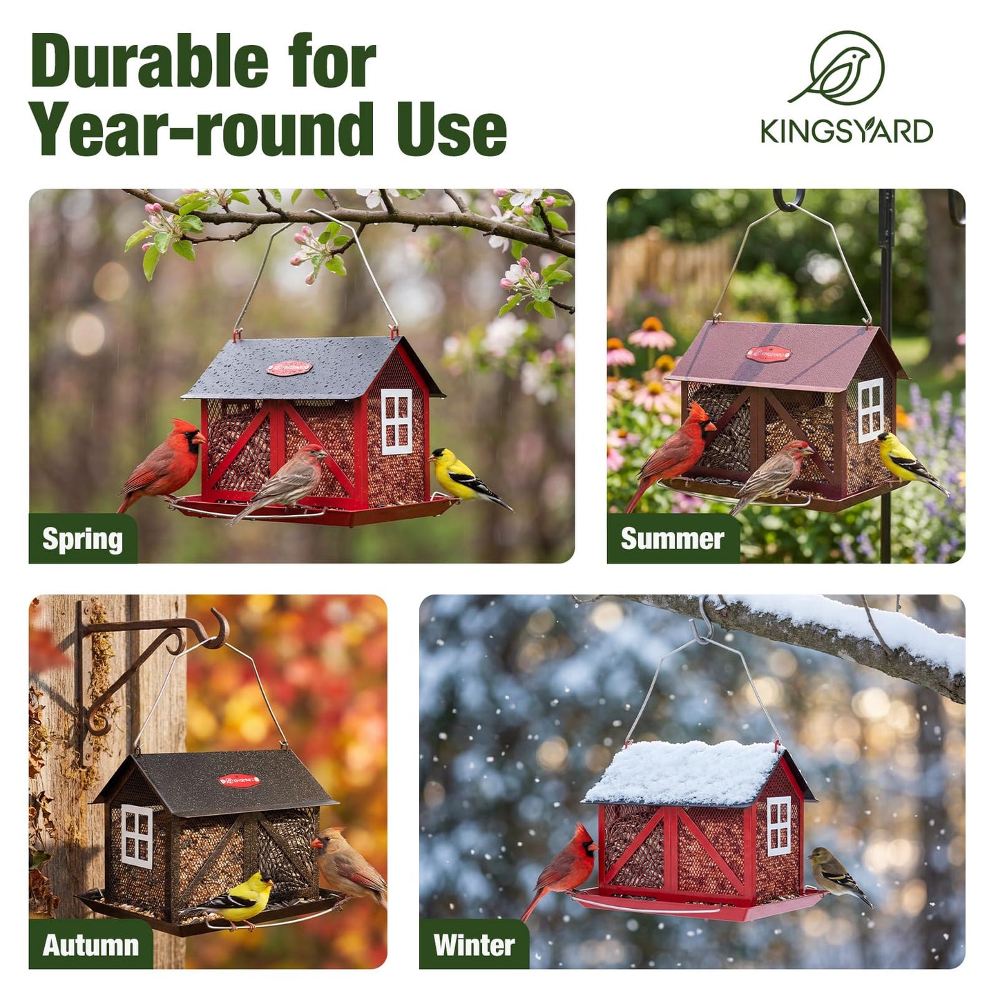 Kingsyard Metal Bird Feeder for Outdoors Hanging, 2-in-1 Wild Bird Feeder with Seed Tray & Built-in Perch, 5 lb Large Capacity for Cardinal Chickadee Finch, Bronze