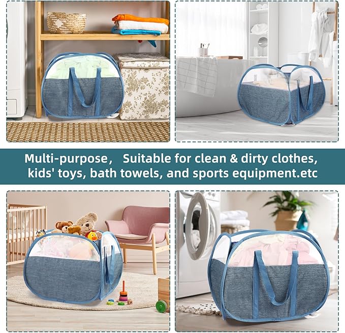 2 Pack Collapsible Laundry Baskets, 90L Large Foldable Laundry Basket, Pop Up