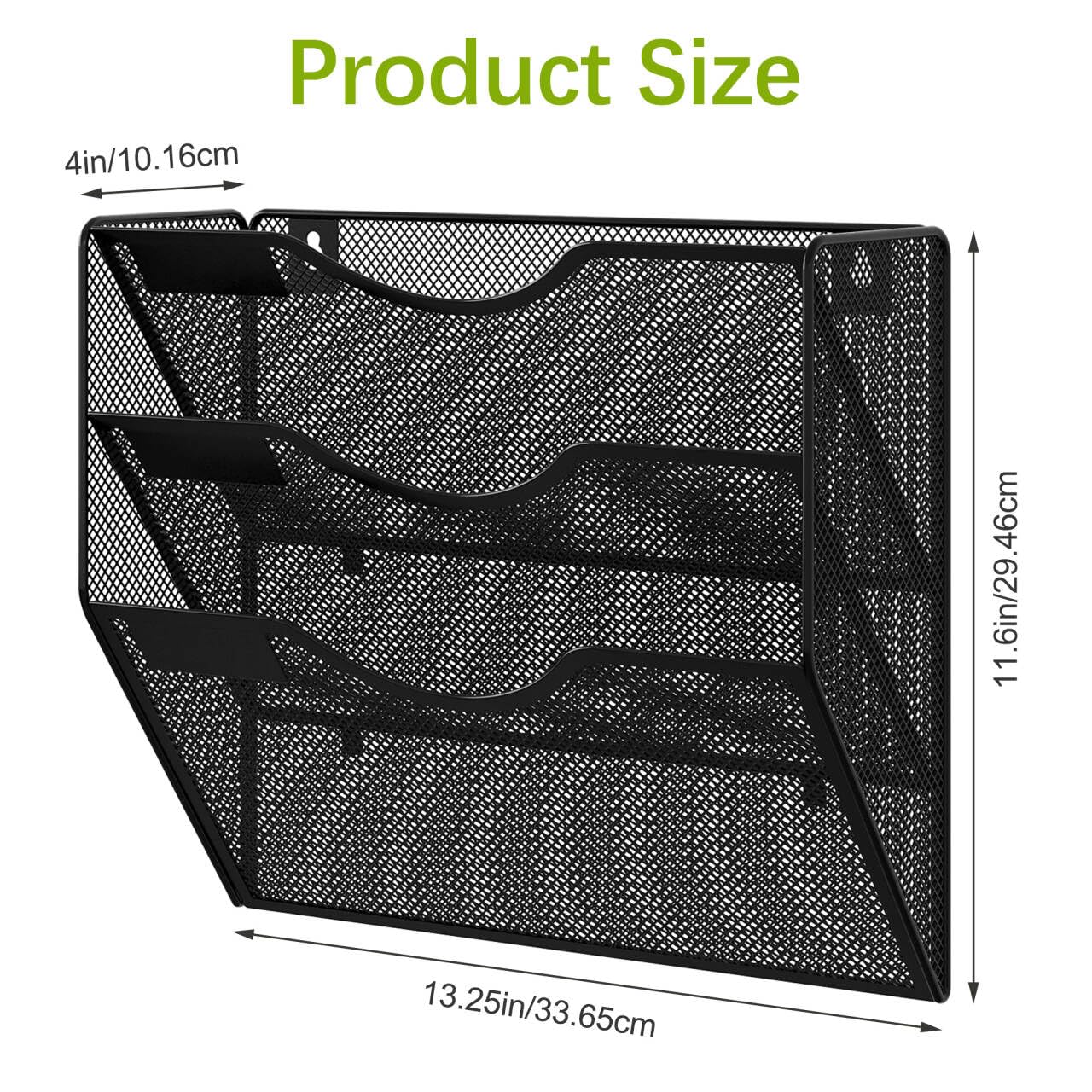 EasyPAG 3 Pocket Mesh Wall File Organizer, Hanging Paper Folder Holder with Classify Label, Vertical Wall Mount Mail Organizer for Office Home Classroom, Black
