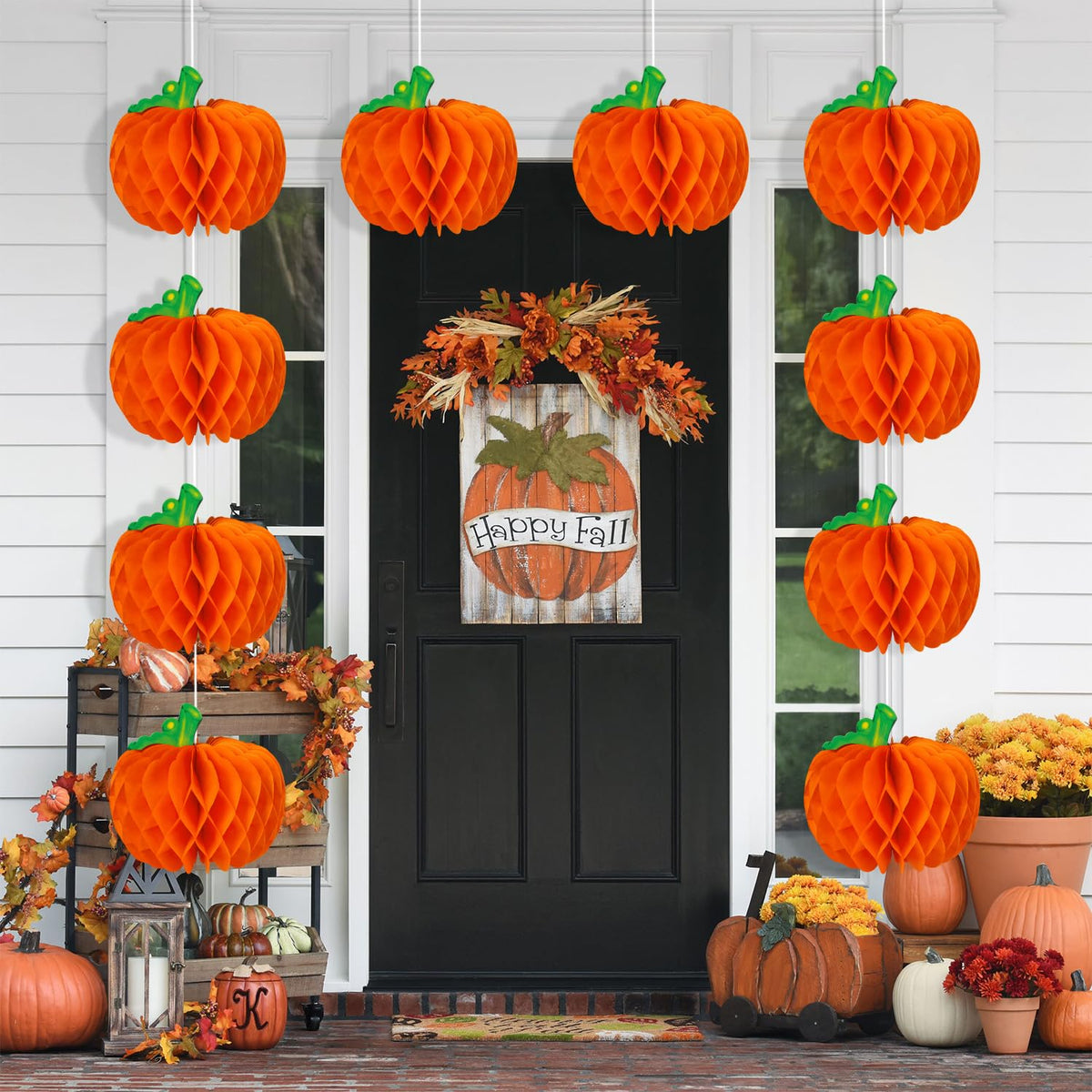12 Pcs Pumpkin Centerpieces for Tables, 10 Inch Thanksgiving 3D Honeycomb Tissue Balls Fall Paper Hanging Pumpkin Decorations for Halloween Thanksgiving Harvest Party Decor