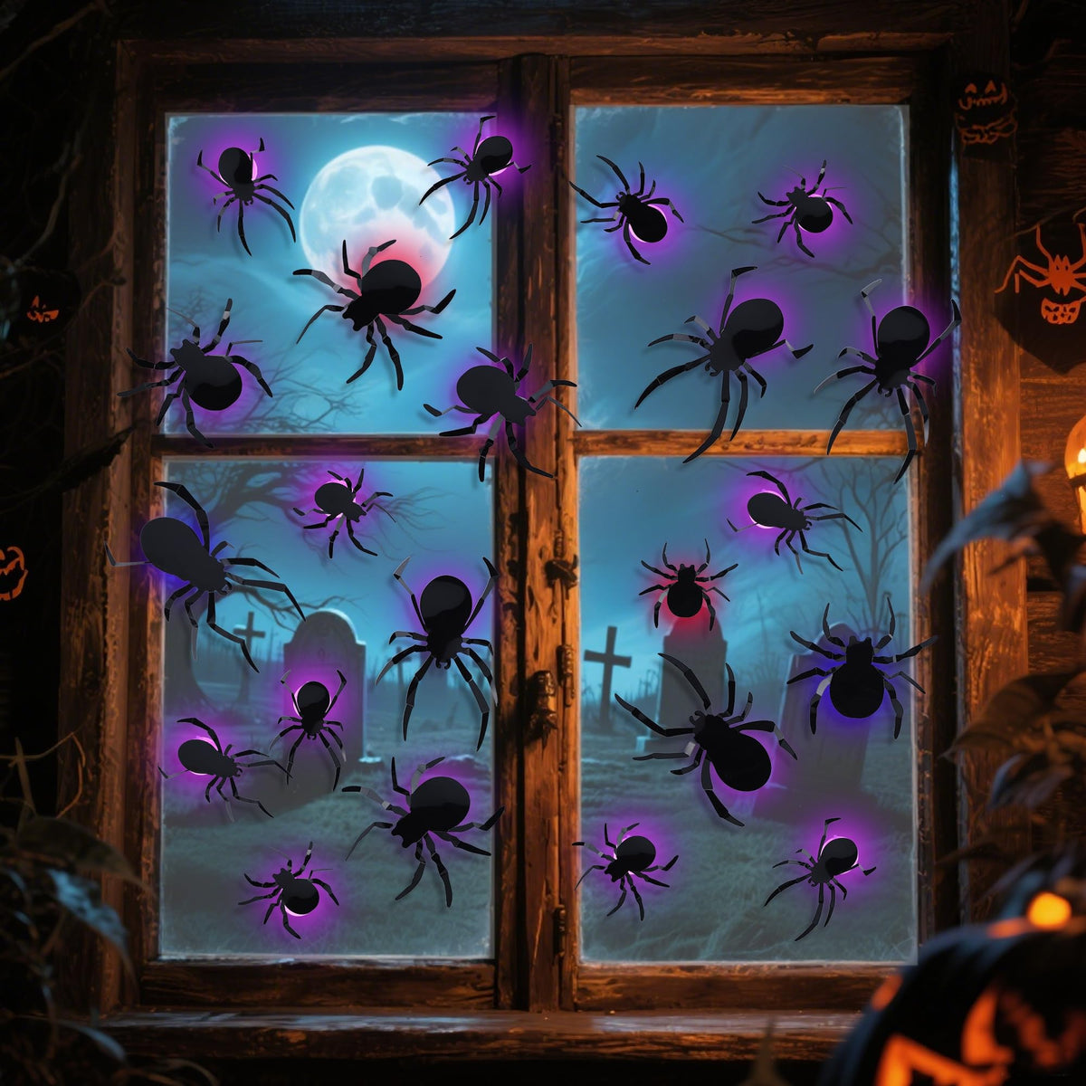 DR.DUDU 36 Pack Halloween Wall Decor Light up Spiders Window Decorations