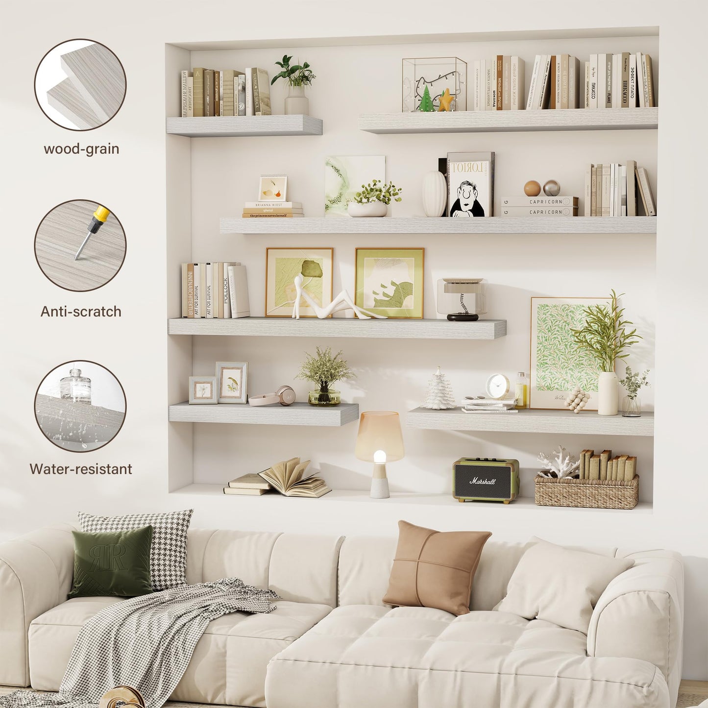 Acovy 12 Inch Floating Shelves, 12" Deep Floating Shelf Wall Mounted, 12" Wall Shelves, Rustic Deep Bookshelf, Extra Deeper Display Shelves & Storage Shelves for Bedroom, Living Room, Set of 3