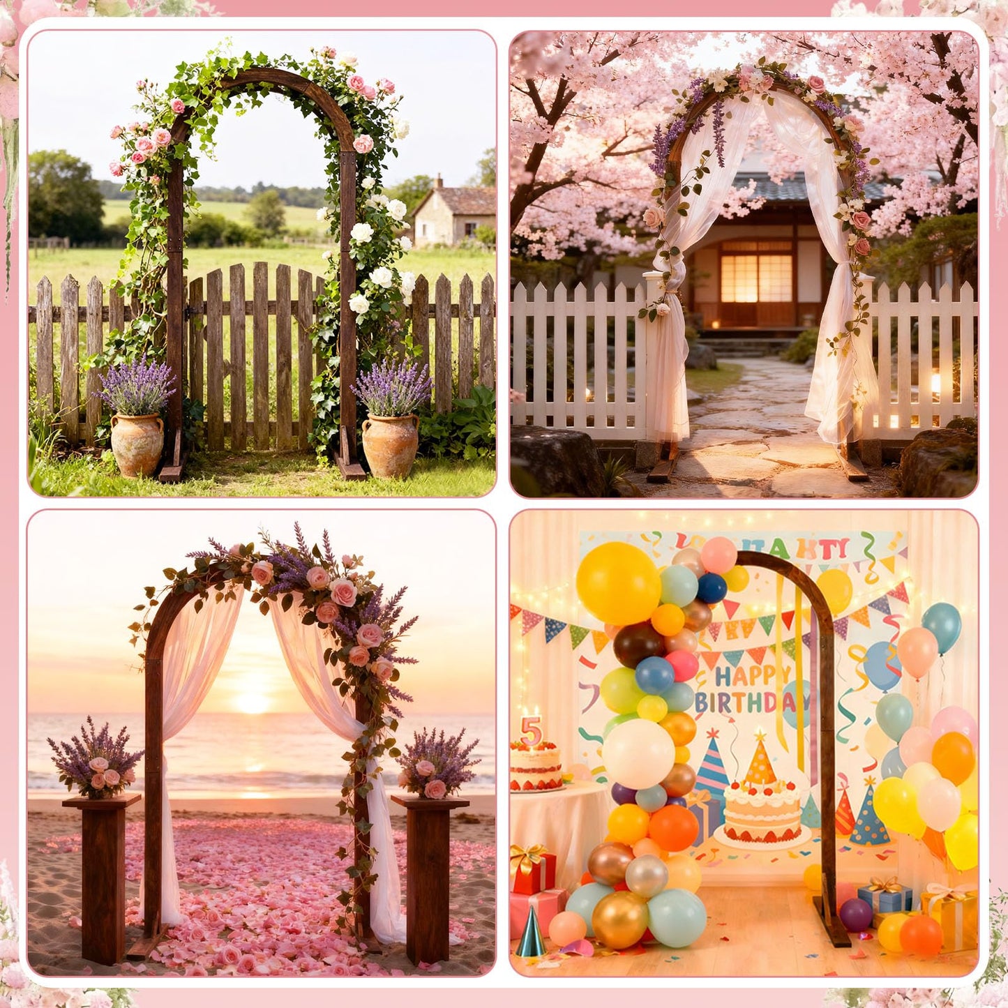 HeyMate 6.98FT Wood Arch, Wooden Wedding Arches for Ceremony, Wooden Arch Backdrop Stand for Proposal Wedding Party Scene, Birthday Party, Bridal Shower, Garden, Outdoor, Rustic Decorations